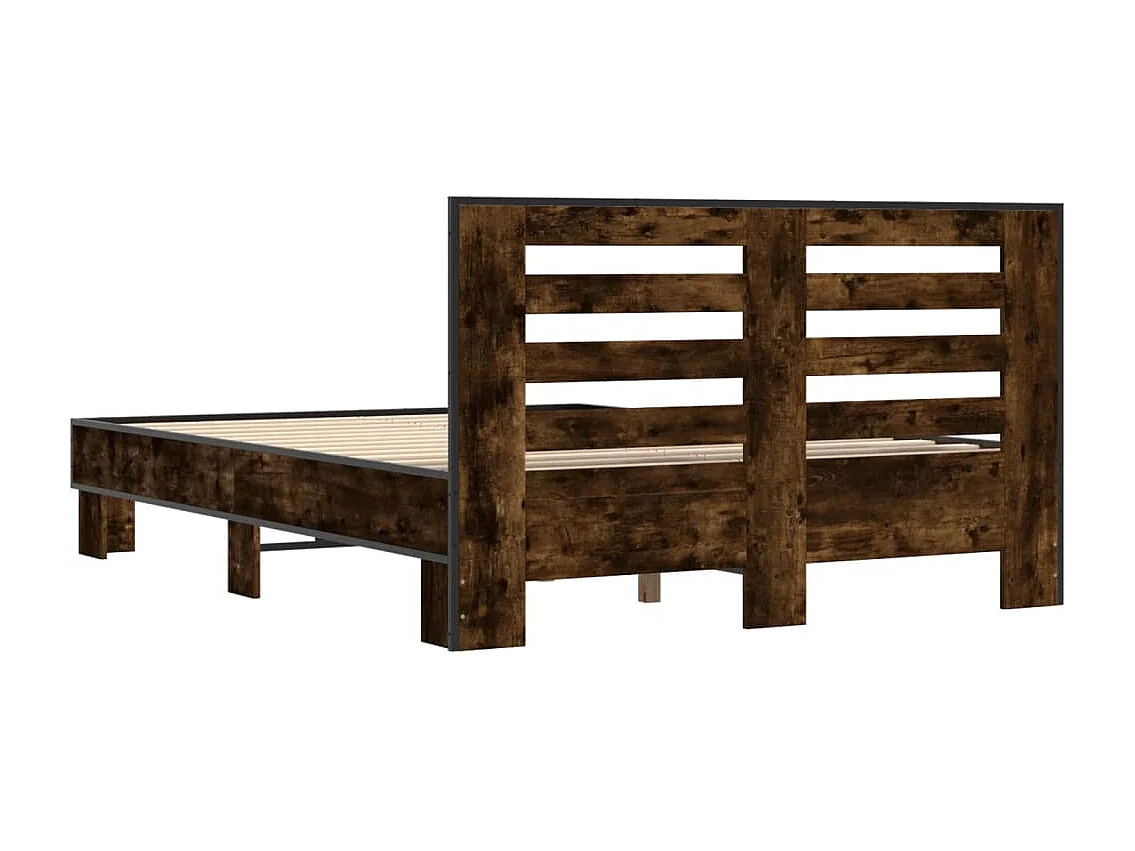 Estructura cama madera ingeniería metal roble ahumado 120x200cm