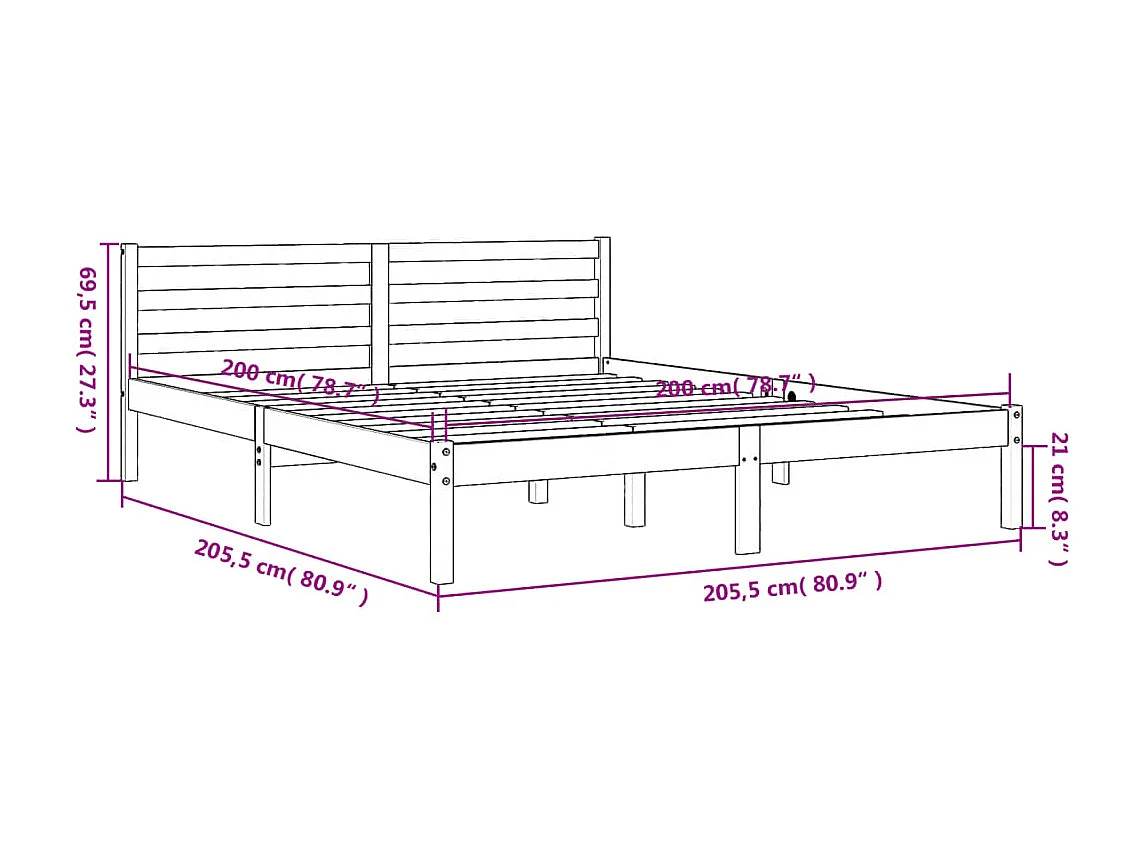 Cama sin colchón madera maciza de pino marrón cera 200x200 cm