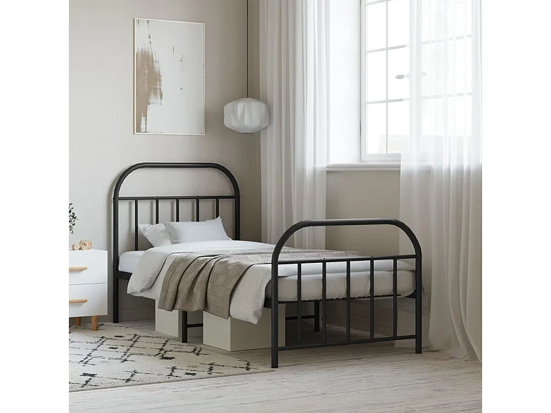 Cadre de lit métal sans matelas avec pied de lit noir 80x200 cm