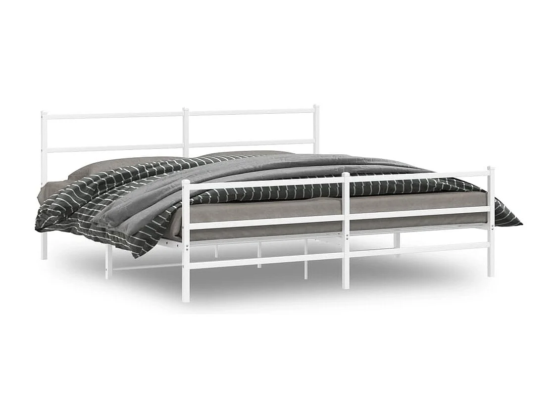 Cadre de lit métal sans matelas et pied de lit blanc 200x200 cm