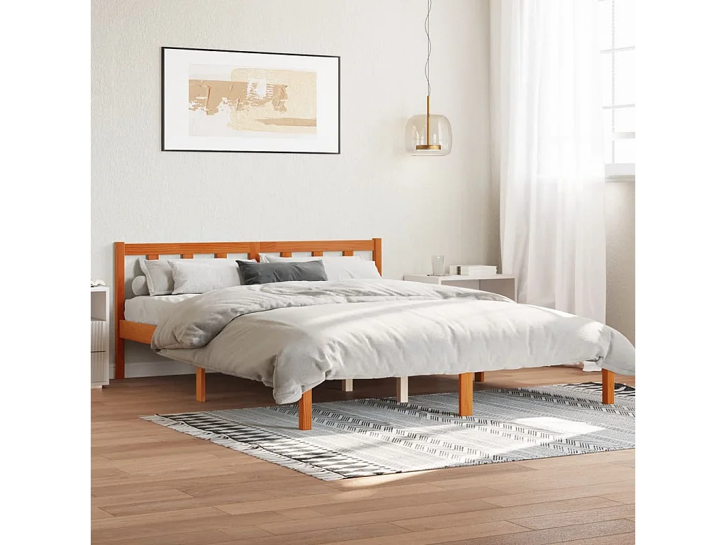 Cadre de lit sans matelas cire marron 160x200cm bois pin massif
