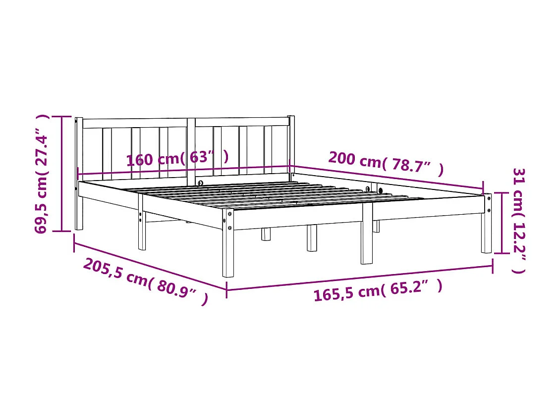 Cadre de lit sans matelas cire marron 160x200cm bois pin massif