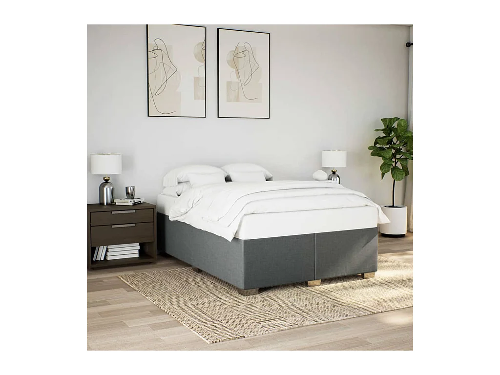 Cadre de lit sans matelas gris foncé 140x200 cm tissu