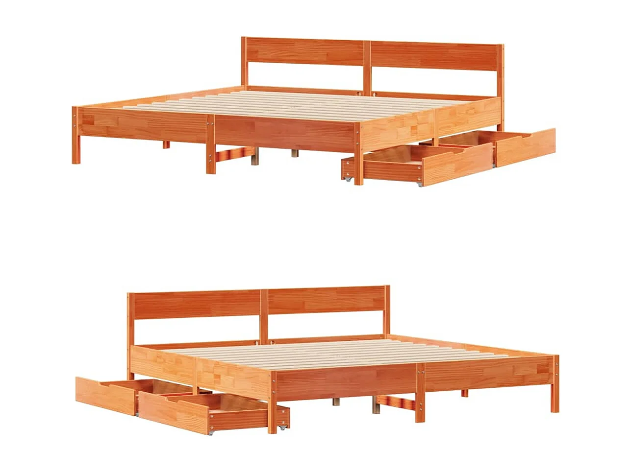 Cama sin colchón madera maciza de pino marrón cera 180x200 cm