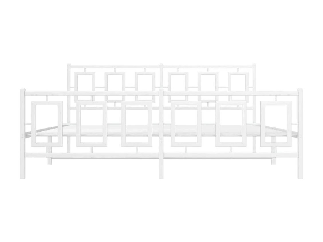 Cadre de lit métal sans matelas et pied de lit blanc 180x200 cm