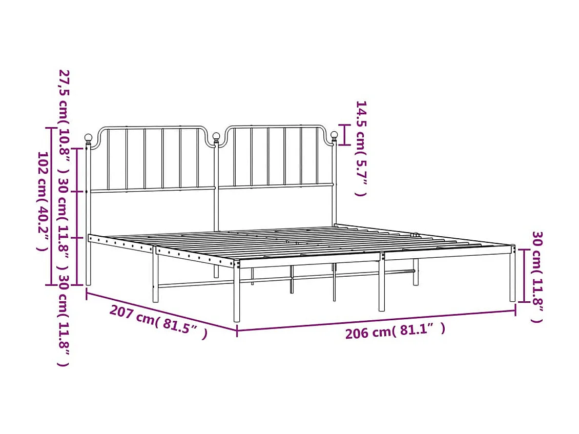 Cadre de lit métal sans matelas et tête de lit blanc 200x200 cm
