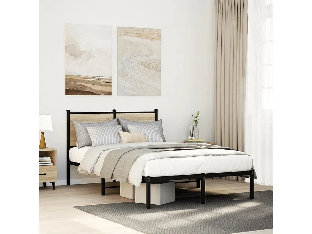 Cadre de lit en métal sans matelas chêne sonoma 120x190 cm