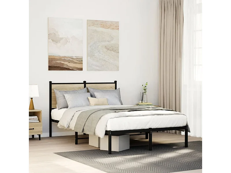 Cadre de lit en métal sans matelas chêne sonoma 120x190 cm