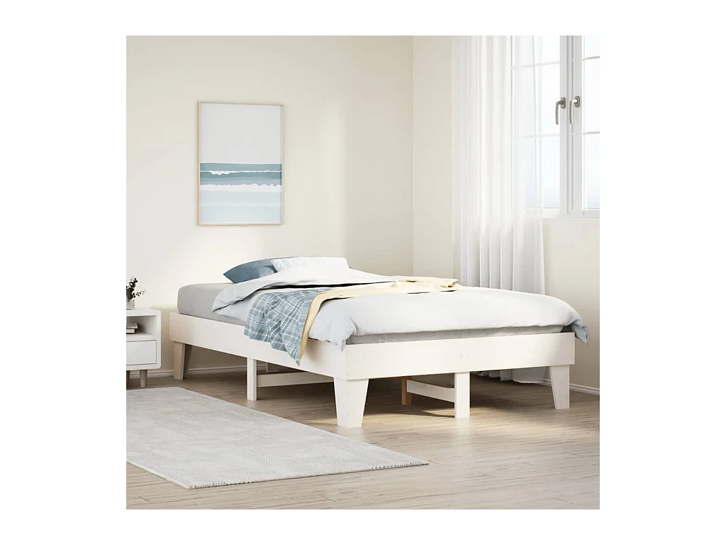 Bedframe zonder matras massief grenenhout wit 135x190 cm
