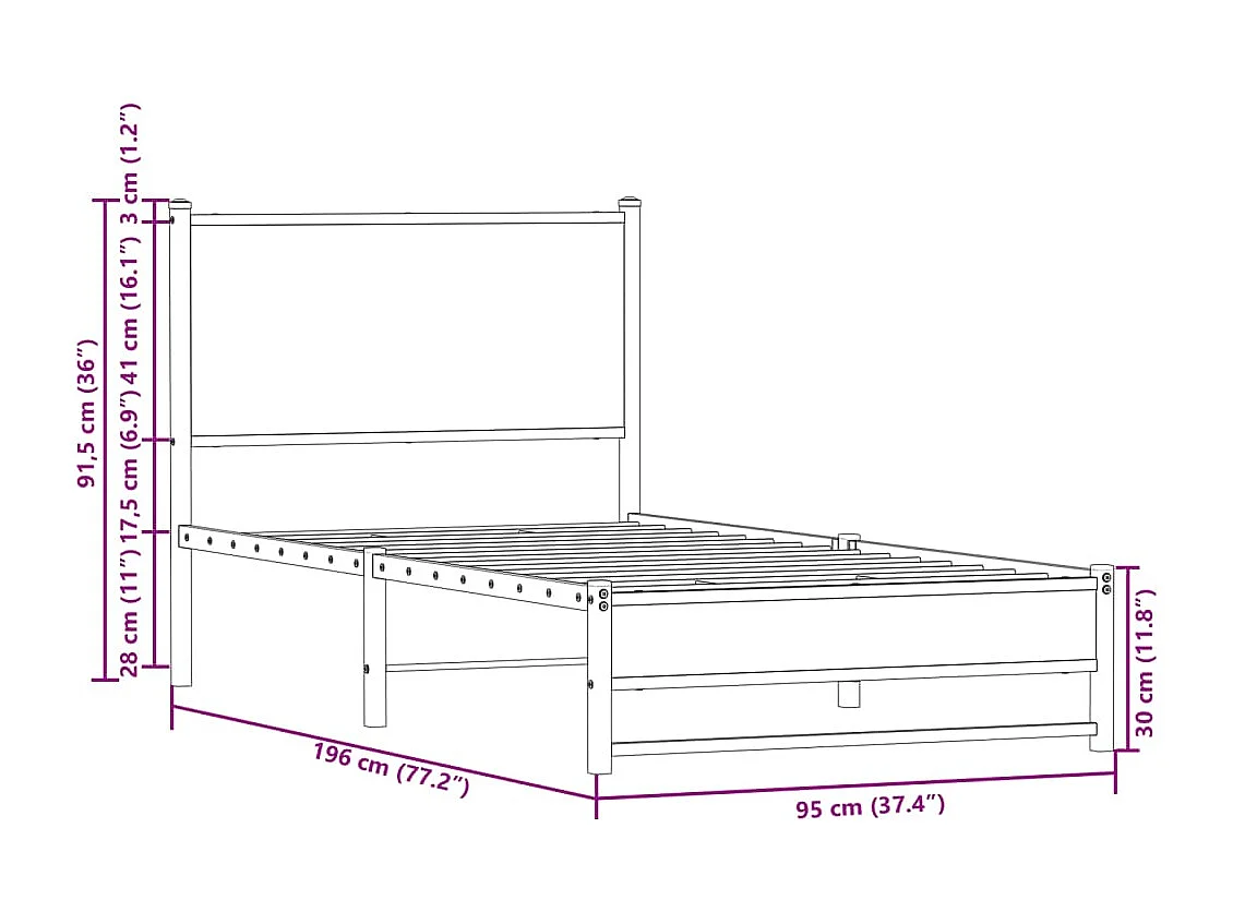 Estrutura de cama sem colchão 90x190 cm metal carvalho castanho