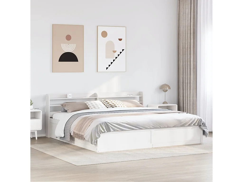 Cadre de lit et tête de lit blanc 180x200 cm bois de pin massif