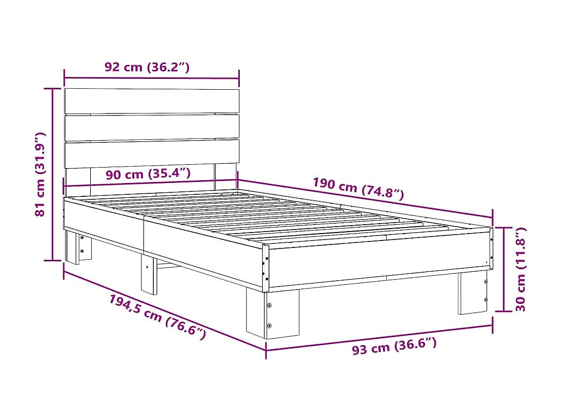 Cadre de lit sans matelas noir 90x190 cm