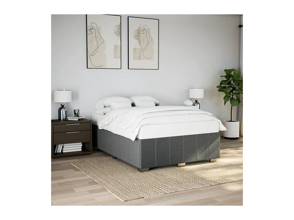 Cadre de lit sans matelas gris foncé 160x200 cm tissu
