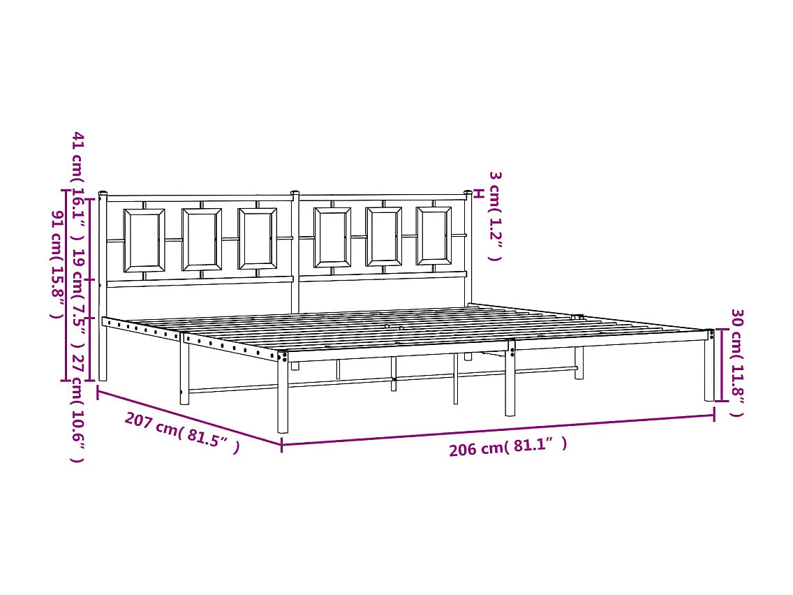 Cadre de lit métal sans matelas et tête de lit blanc 200x200 cm