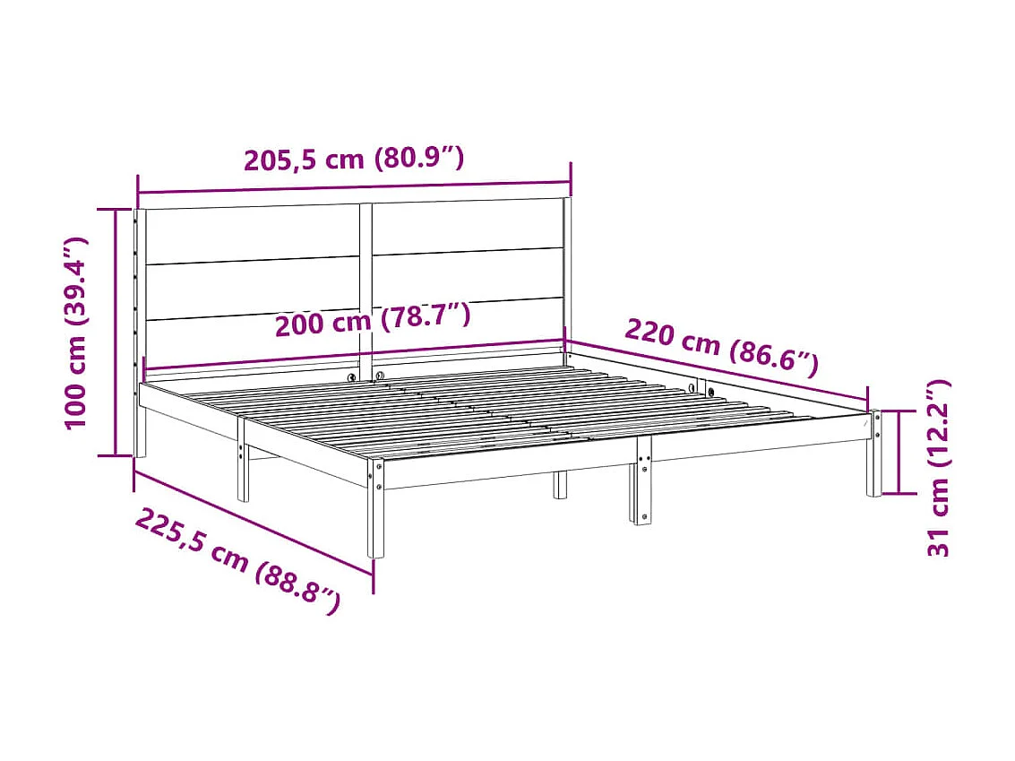 Giroletto Extra Lungo senza Materasso Bianco 200x220cm Massello