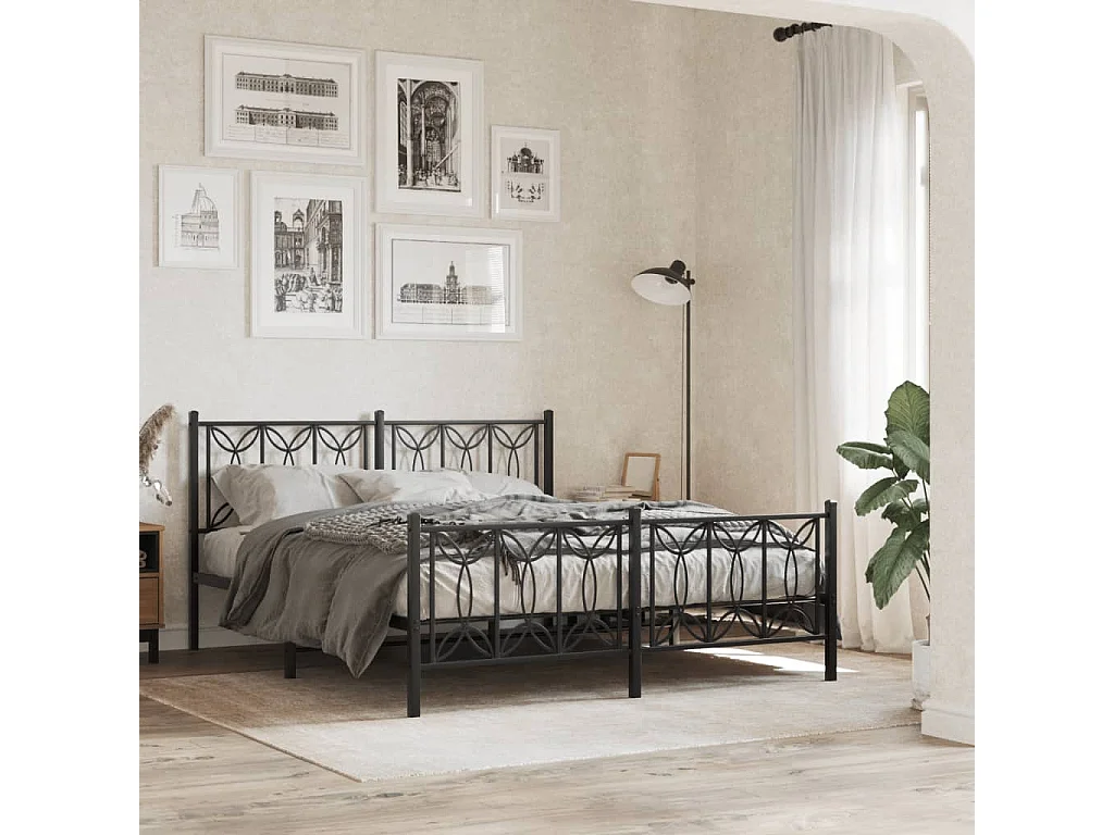 Bettgestell mit Kopf- und Fußteil Metall Schwarz 150x200 cm