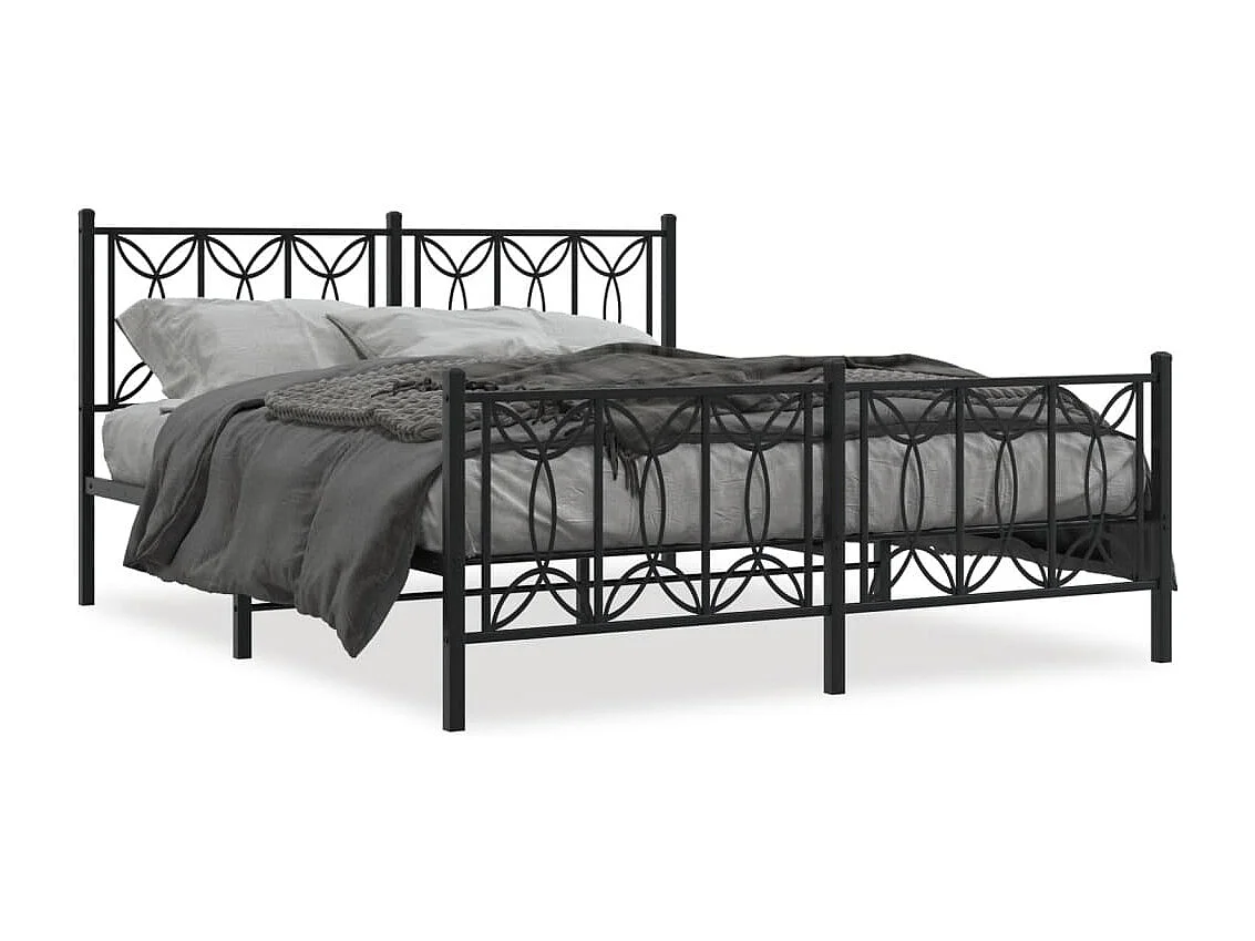 Bettgestell mit Kopf- und Fußteil Metall Schwarz 150x200 cm