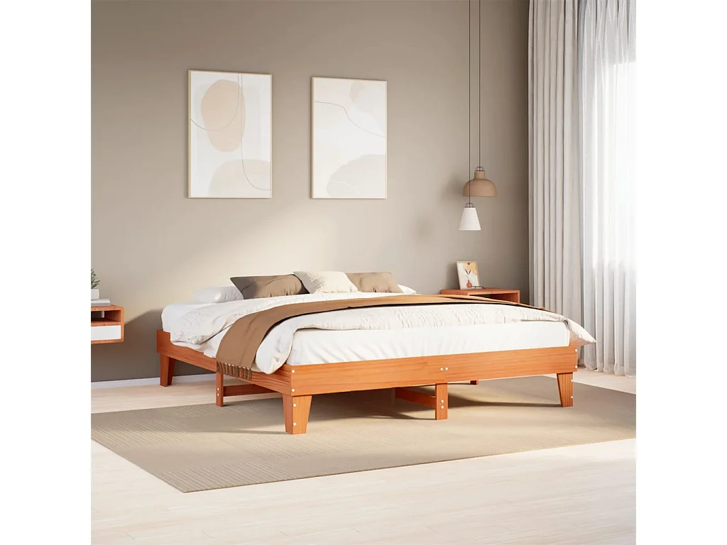 Cadre de lit sans matelas cire marron 200x200cm bois pin massif