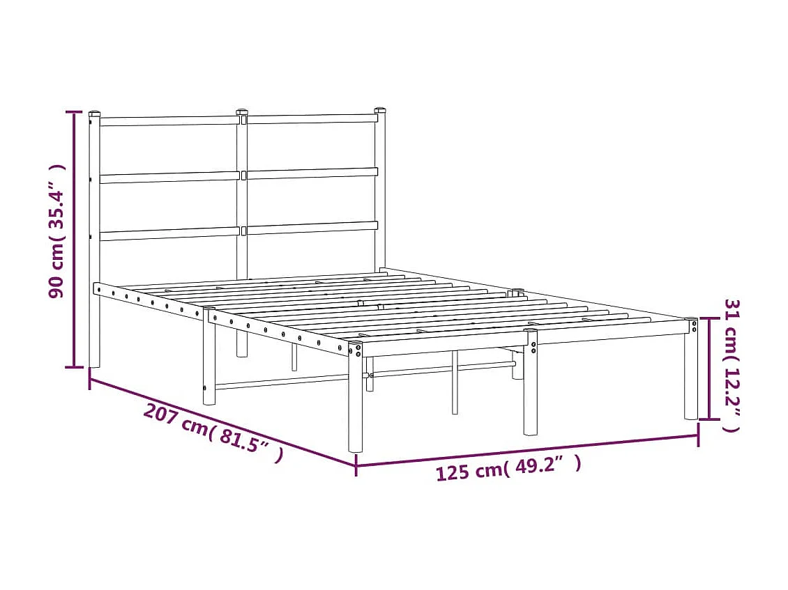 Cadre de lit métal sans matelas et tête de lit blanc 120x200 cm