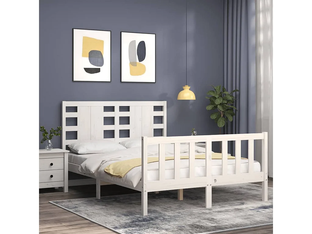 Massivholzbett mit Kopfteil Weiß