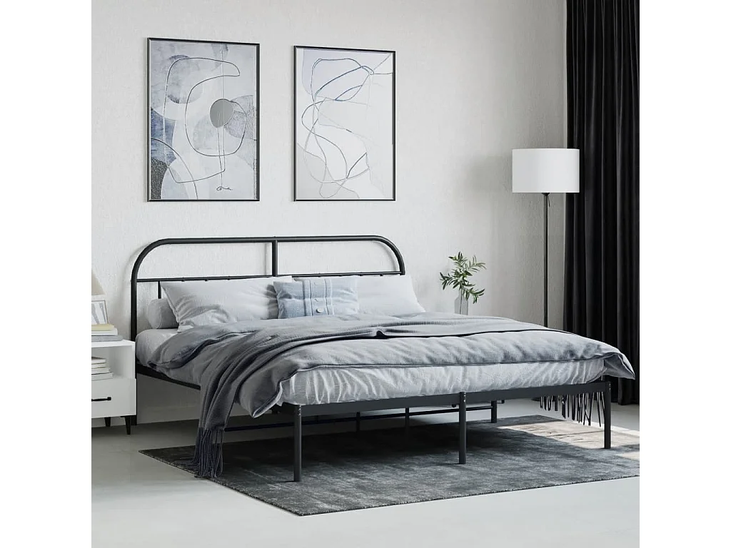 Estrutura de cama com cabeceira 160x200 cm metal preto
