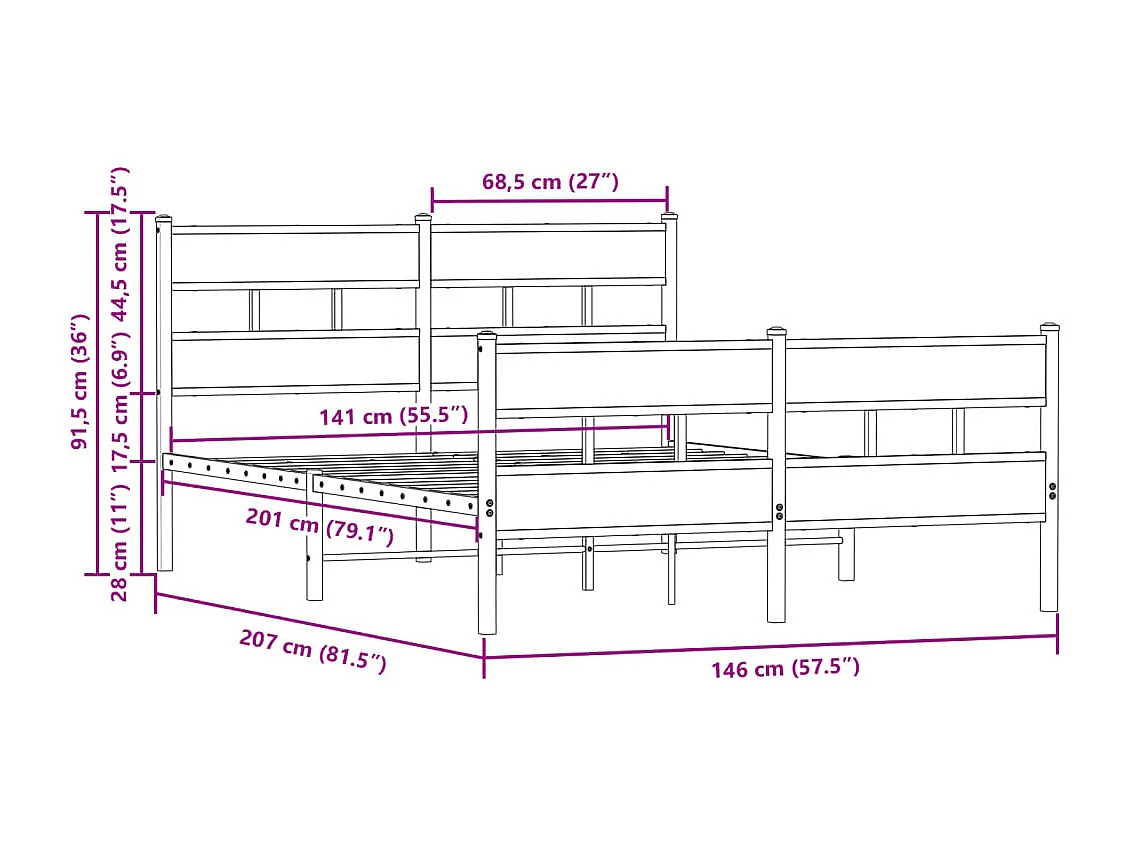 Bettgestell ohne Matratze mit Kopf- und Fußteil 140x200 cm