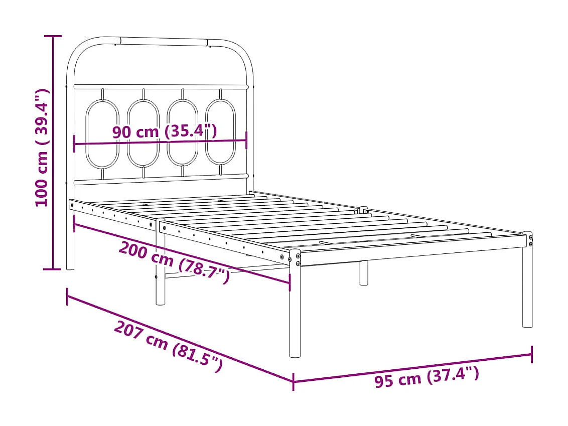 Estrutura de cama com cabeceira 90x200 cm metal branco