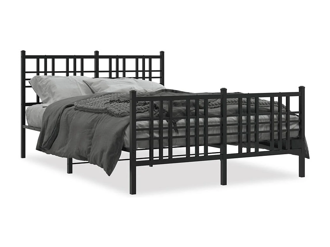 Cadre de lit métal sans matelas avec pied de lit noir 137x190cm