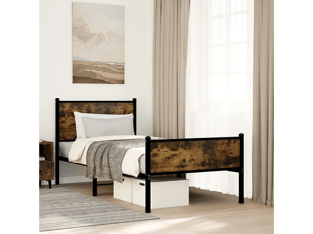 Cadre de lit en métal sans matelas chêne fumé 75x190 cm