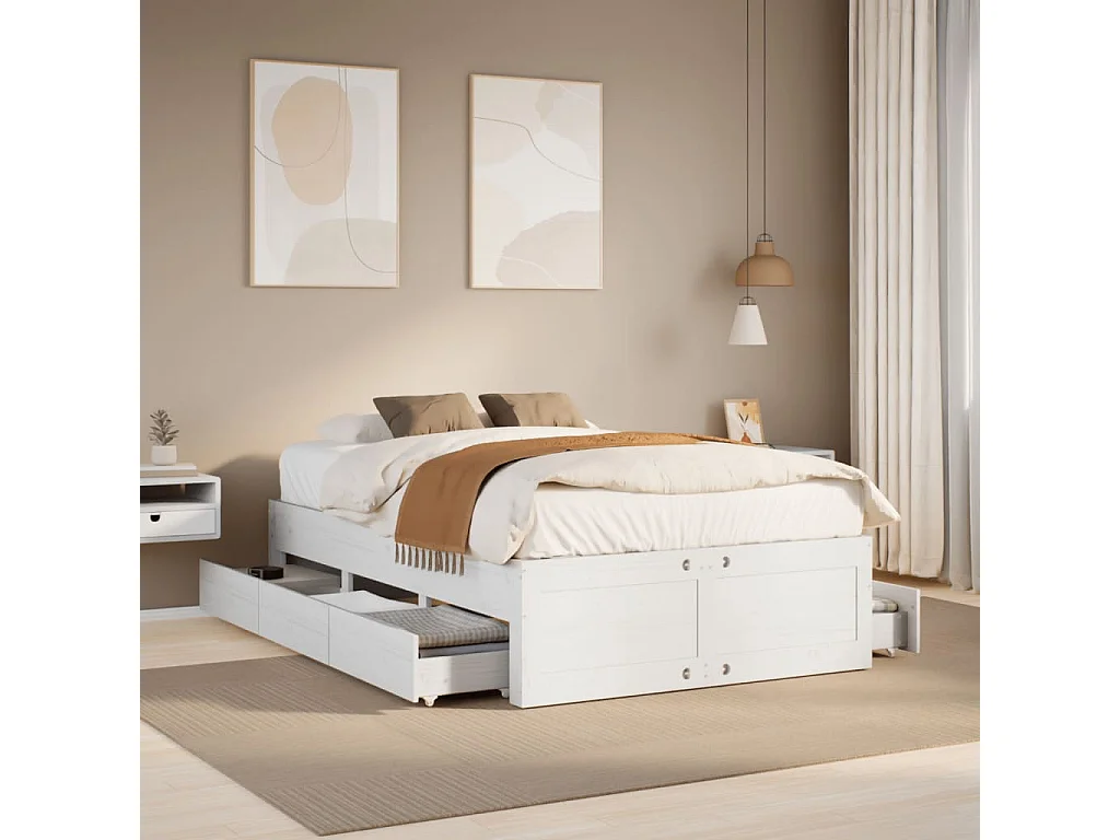 Cadre de lit sans matelas avec tiroirs 135x190 cm bois de pin