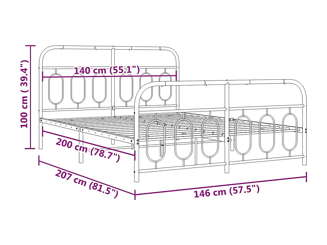 Estrutura de cama com cabeceira e pés 140x200 cm metal branco