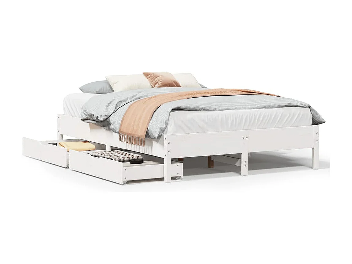 Cadre de lit sans matelas blanc 135x190 cm bois de pin massif