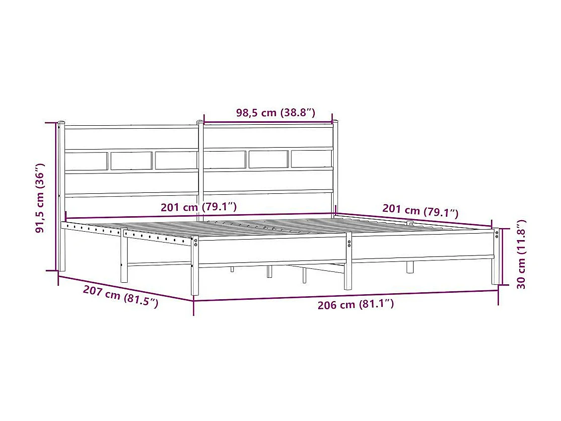 Cadre de lit en métal sans matelas chêne sonoma 200x200 cm