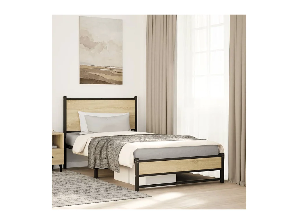 Cadre de lit en métal sans matelas chêne sonoma 100x200 cm