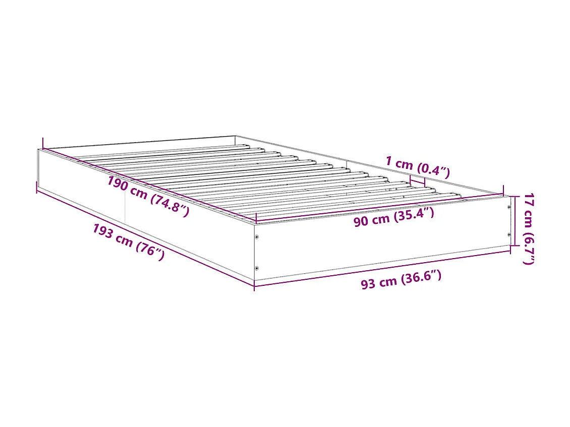 Estrutura de cama 90x190 cm derivados de madeira cinza cimento