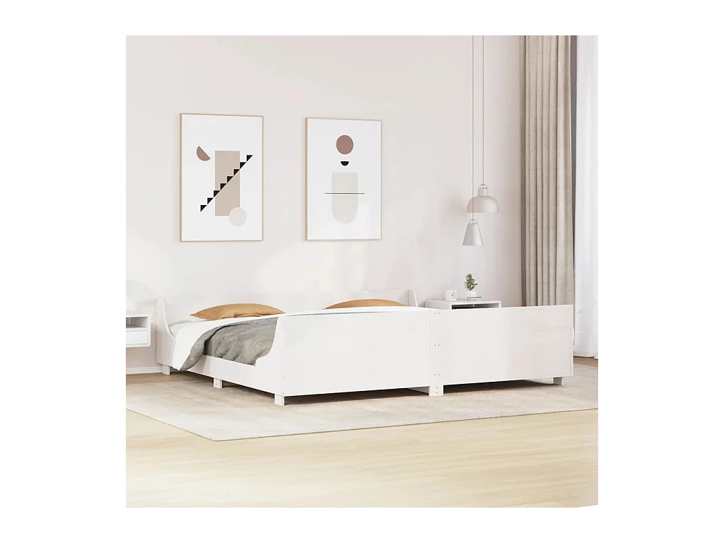 Cadre de lit sans matelas blanc 200x200 cm bois massif de pin