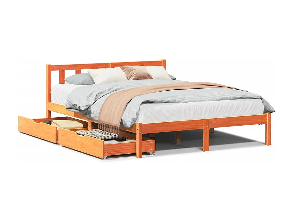 Cadre de lit sans matelas cire marron 150x200cm bois pin massif