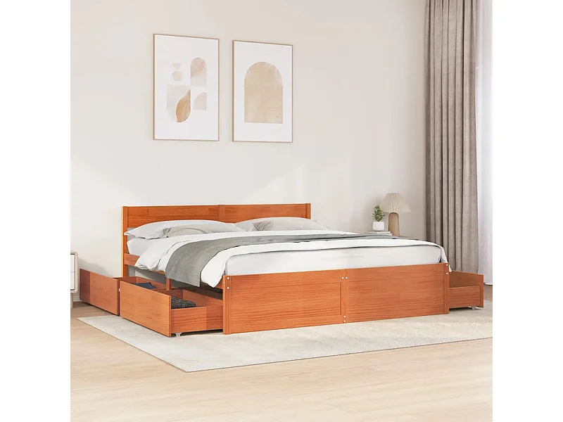 Cama sin colchón madera maciza de pino marrón cera 200x200 cm