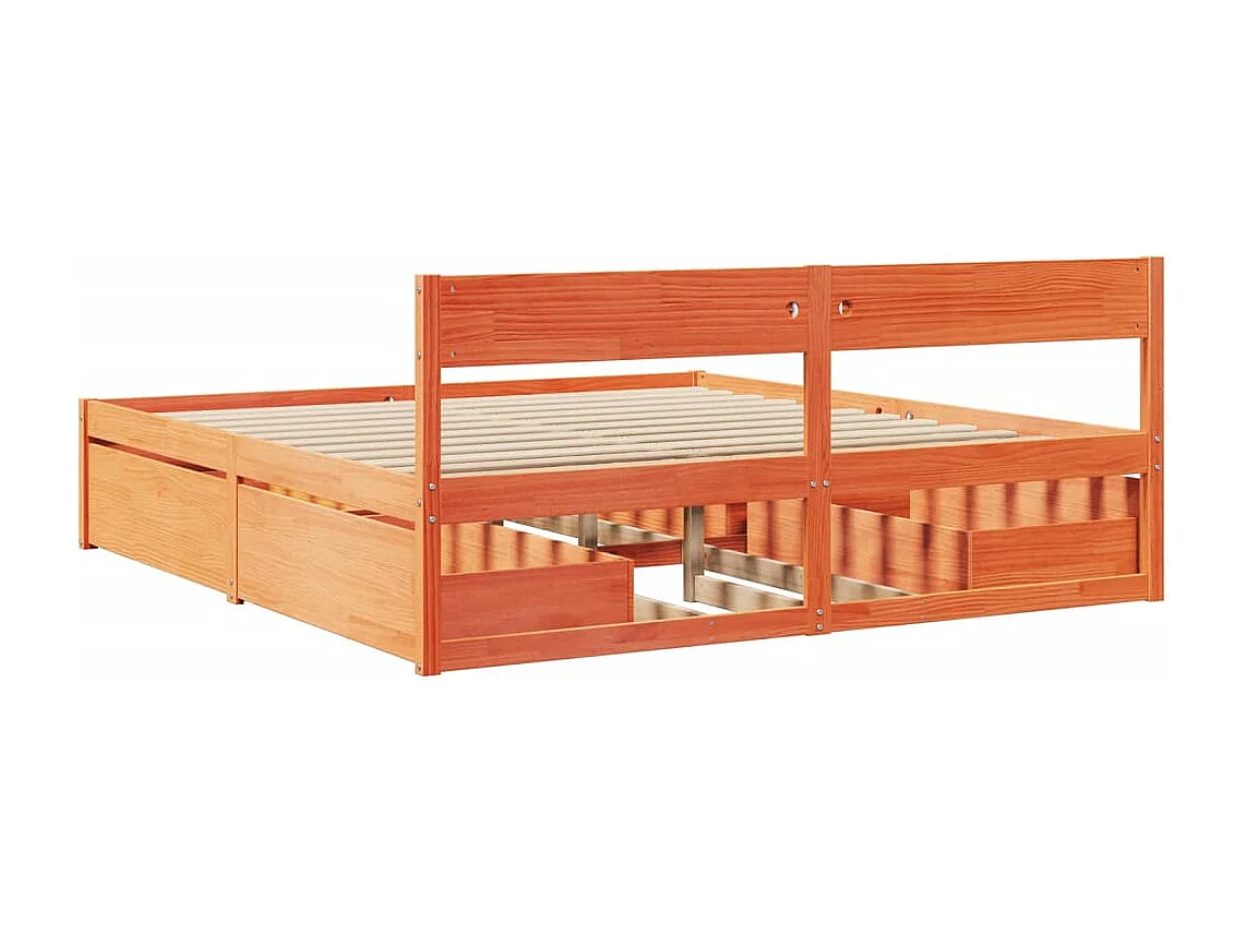Cama sin colchón madera maciza de pino marrón cera 200x200 cm