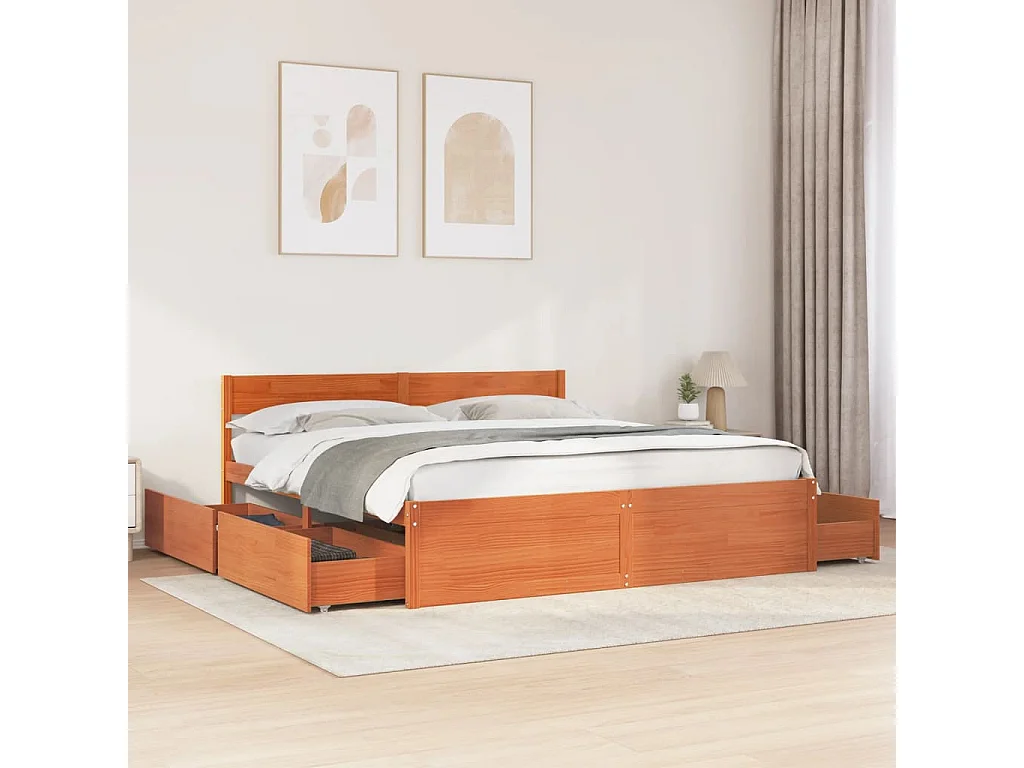 Letto senza Materasso Marrone Cera 200x200 cm in Legno di Pino