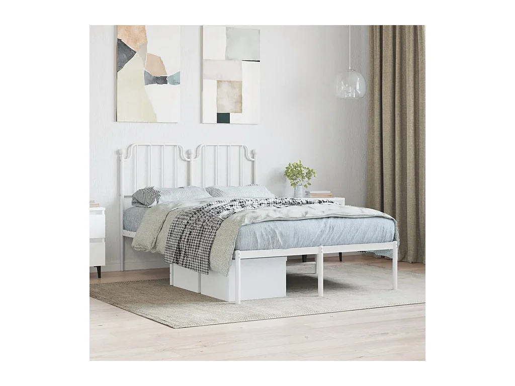 Cadre de lit métal sans matelas et tête de lit blanc 120x200 cm