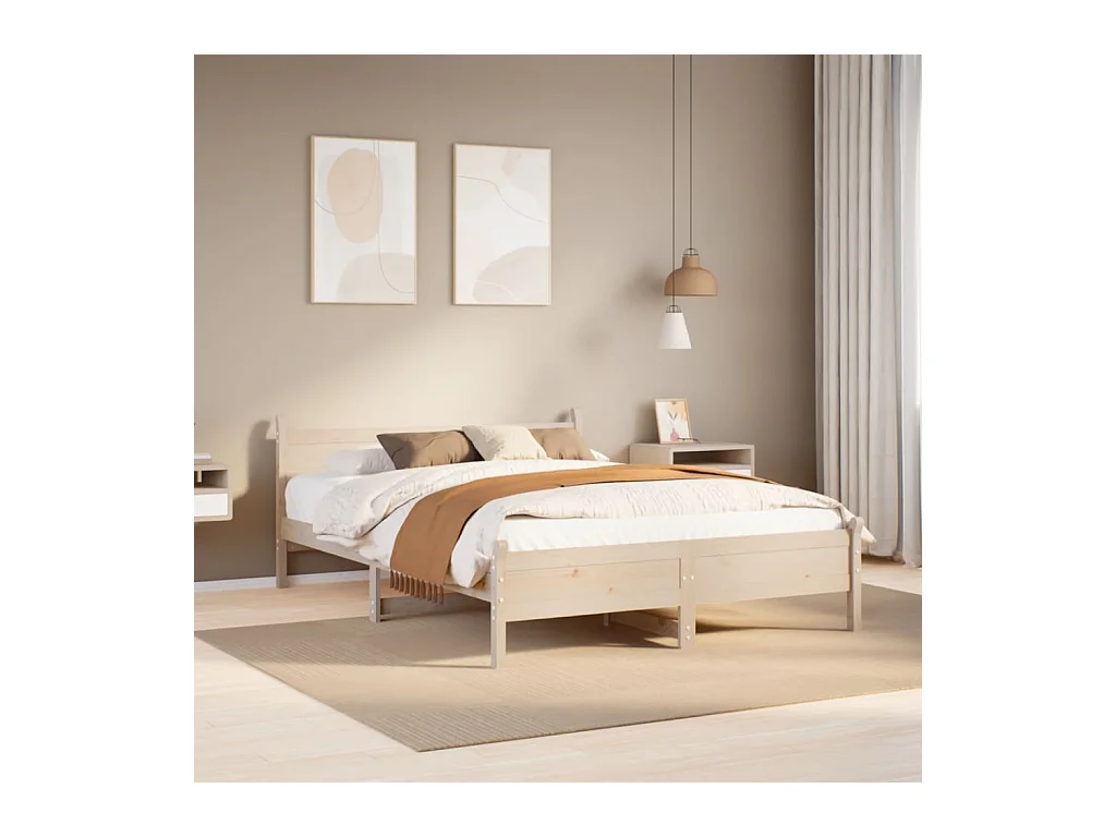 Cadre de lit sans matelas 135x190 cm bois de pin massif