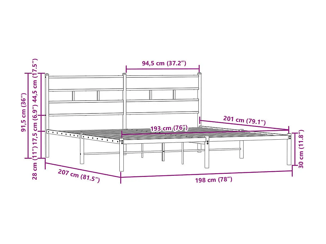 Bettgestell ohne Matratze mit Kopfteil Braun Eiche 190x200 cm
