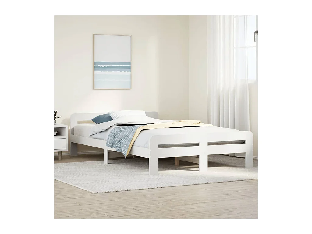 Cadre de lit sans matelas blanc 135x190 cm bois de pin massif
