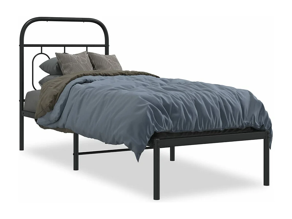 Cadre de lit métal sans matelas avec tête de lit noir 75x190 cm