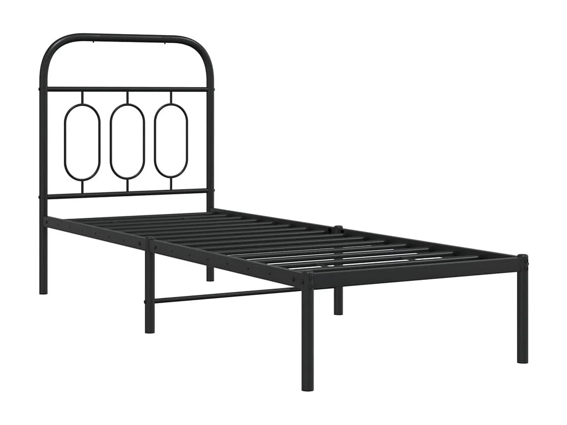 Cadre de lit métal sans matelas avec tête de lit noir 75x190 cm