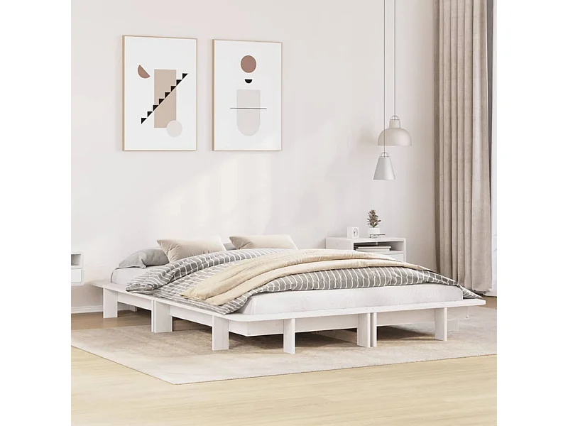 Cadre de lit sans matelas blanc 120x200 cm bois de pin massif