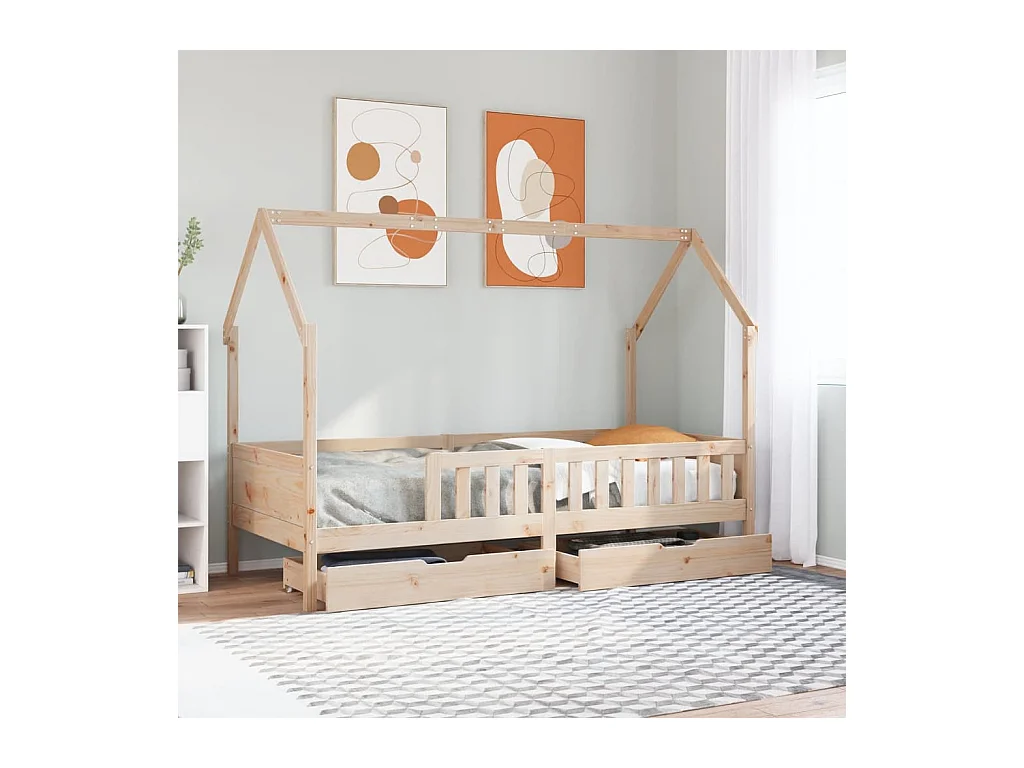 Giroletto Bambini con Cassetti 90x200 cm Legno Massello di Pino
