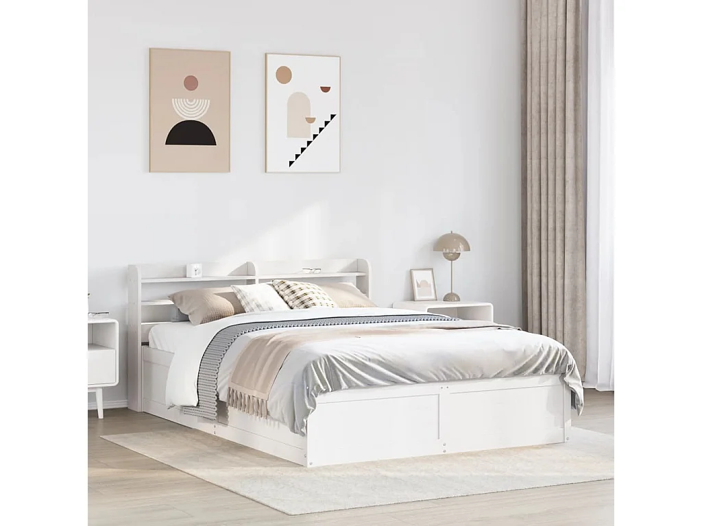 Giroletto con Testiera Bianco 135x190 cm Legno Massello di Pino