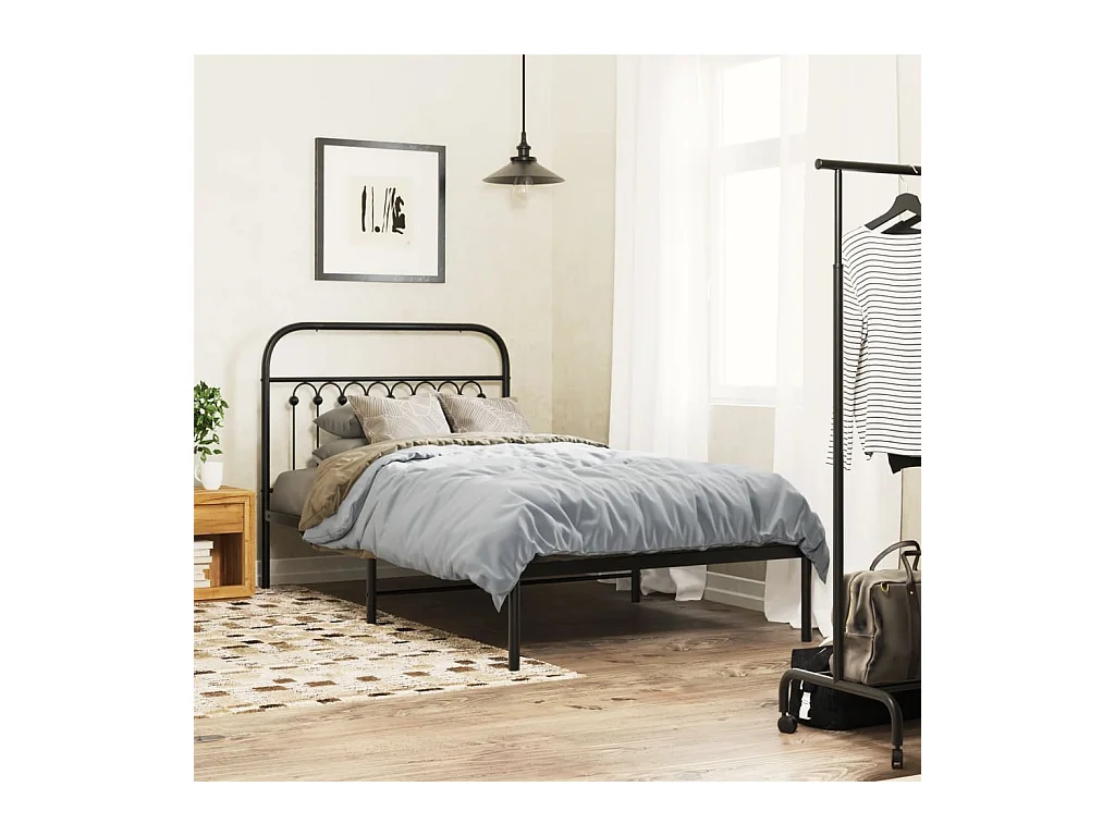 Bedframe met hoofdbord metaal zwart 100x190 cm